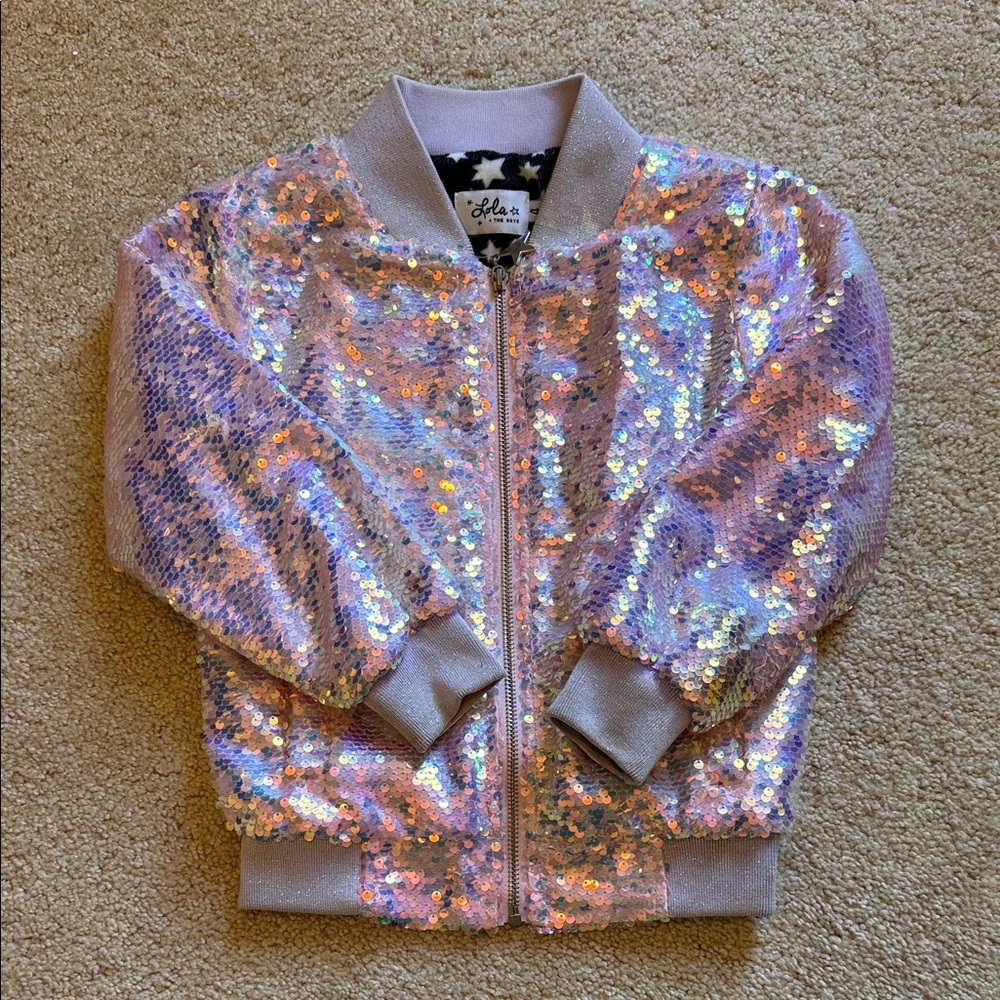 Lola & The Boyd Lilac Iridescent Sequin Bomber Jacket